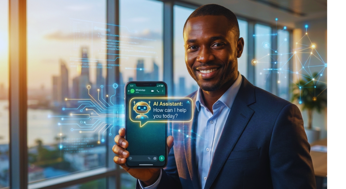 AI-Powered WhatsApp Business Guide Nigeria 2026 - Modern business owner using AI chatbot.