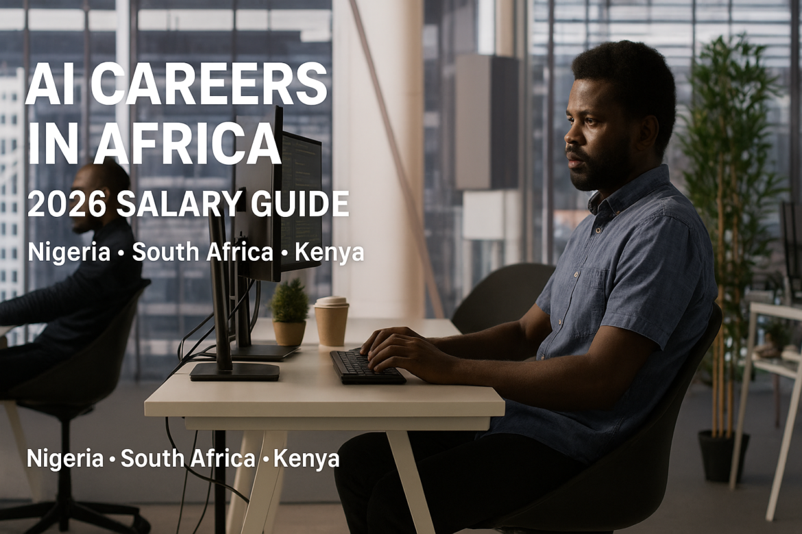 AI careers in Africa salary guide showing African professionals working in a modern tech office.