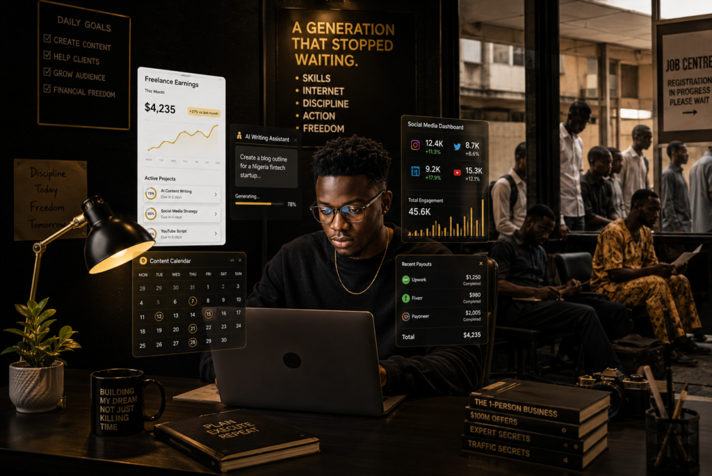 Young Nigerian freelancers building digital careers with AI tools while others remain stuck waiting for traditional opportunities.